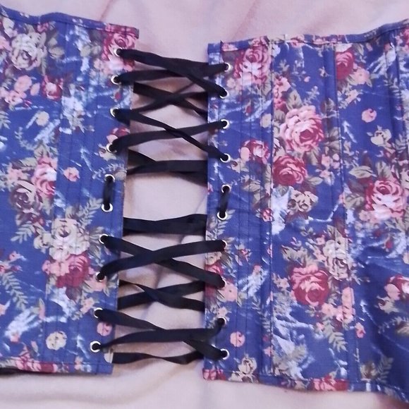 Corset Blue With Pink Flowers Size S K8 - Picture 5 of 10